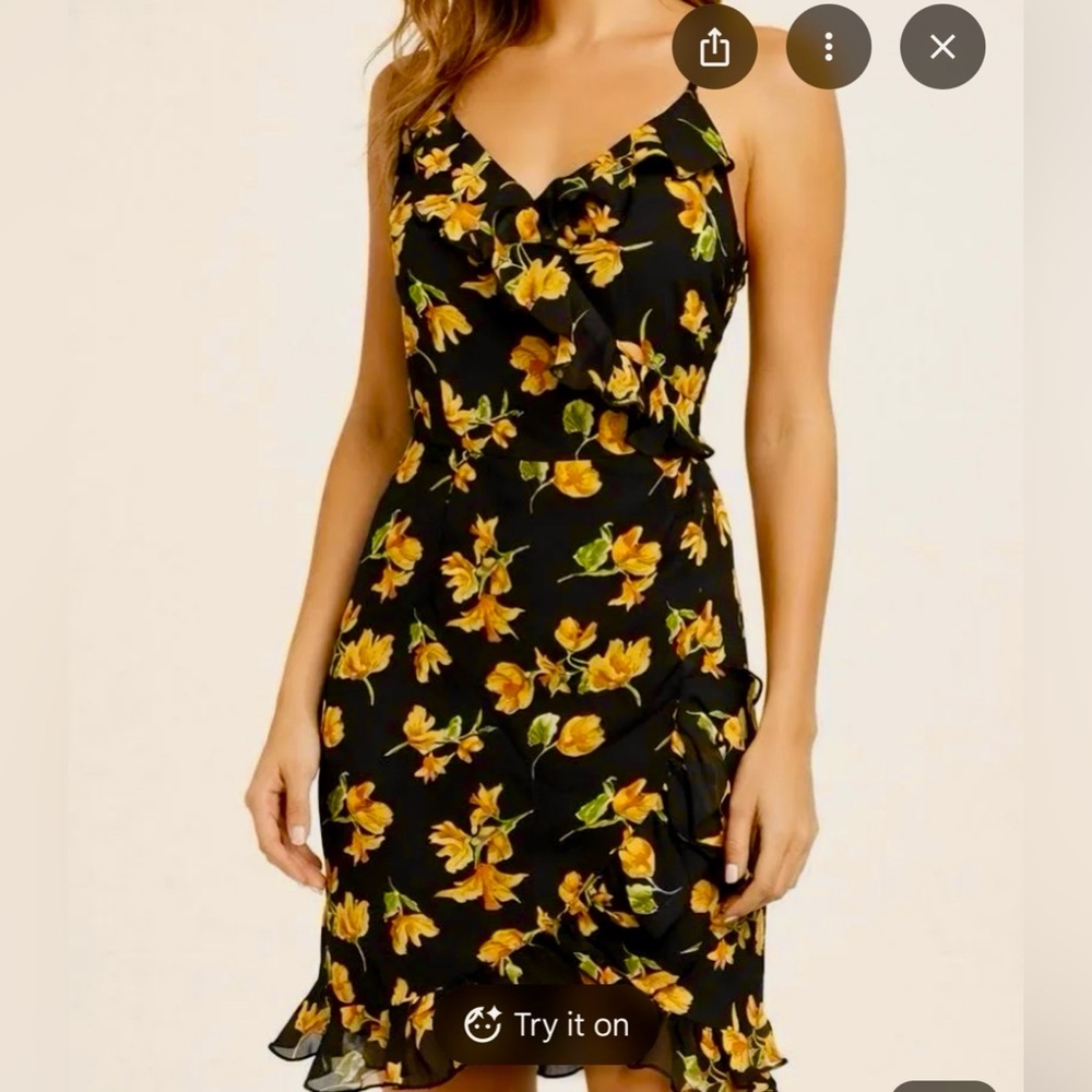 NWT Topshop Black and Orange Floral Mini Wrap Dress